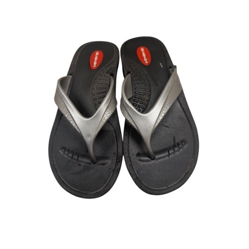 Okabashi Womens Size M Flip Flop Sandals Black Silver Comfort Made USA